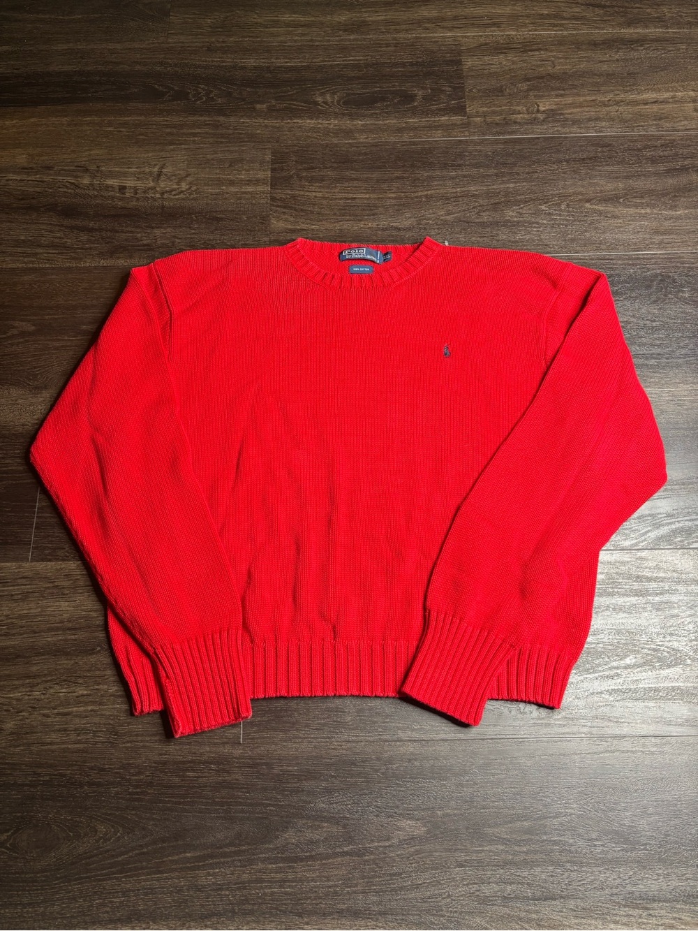 Polo Ralph Lauren Red Knit Sweater Crew Neck Cotton Mens XXL Iconic Logo